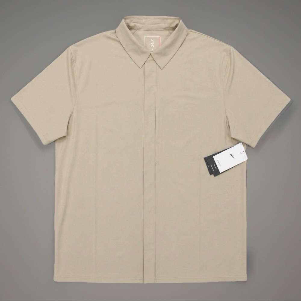 Nike Men’s 24.7 Dri-FIT Perfect Stretch Snap Button Shirt Khaki HQ6958-253 $85 M